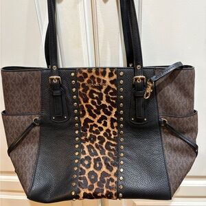 Michael Kors Leopard Print Tote with Black and Brown Accents